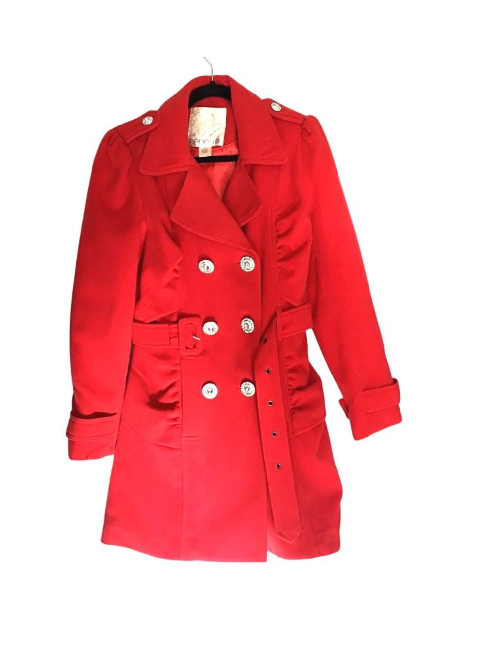 ARDEN B-WOMEN RED SIDE POCKET BUTTON CLOSURE BELT TRENCH COAT JACKET SIZE MEDIUM